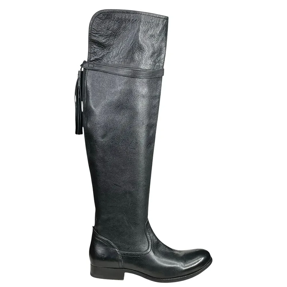 Frye Women’s Shirley Black Leather Over The Knee Riding Boot Size US 7.5